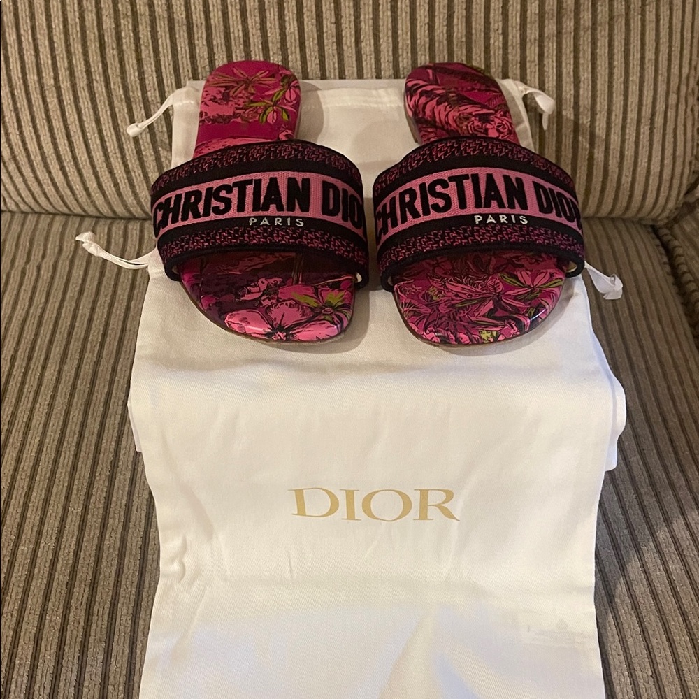 Christian Dior Dway Pink Floral Slide Sandals, Size 41